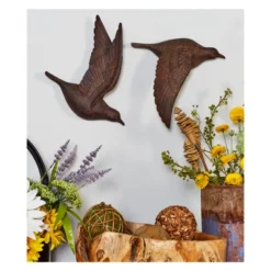 Set Of 3 Metallic Flying Bird Sculptures Wall Decor - Olivia & May