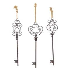 Set Of 3 Metal Keys Wall Decors With Rope Hanger Black - Olivia & May
