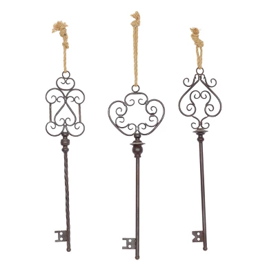 Set Of 3 Metal Keys Wall Decors With Rope Hanger Black - Olivia & May 3 Set Of 3 Metal Keys Wall Decors With Rope Hanger Black - Olivia & May