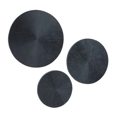 Wood Plate Carved Radial Wall Decor Set Of 3 Black - CosmoLiving By Cosmopolitan 6 Wood Plate Carved Radial Wall Decor Set Of 3 Black - CosmoLiving By Cosmopolitan - Image 4