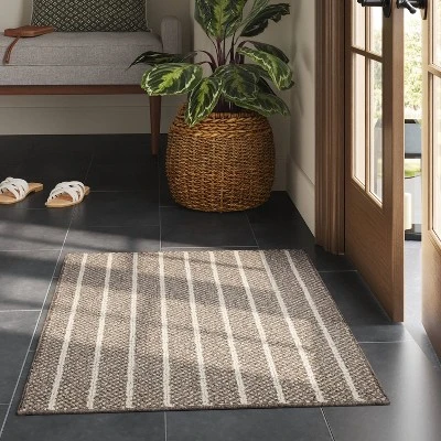 2'x3' Washable Striped Accent Rug Heathered Gray/Brown Almond - Threshold™ 3 2'x3' Washable Striped Accent Rug Heathered Gray/Brown Almond - Threshold™