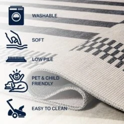 Vichy Geometric Striped Machine-Washable Indoor Area Rug - JONATHAN Y -Decor Vista GUEST 345806d2 7738 40d8 9c91 736a57f0e6a3