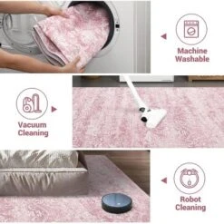 6x9 Pink Rug Machine Washable Soft Vintage Damask Distressed Boho Abstract Foldable Ultra-Thin Non-Slip Nursery Dining Room -Decor Vista GUEST 3495002f 85a0 47e6 a28a 1ac025f4066c
