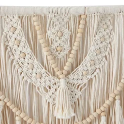 32" X 28" Cotton Macrame Handmade Intricately Weaved Wall Decor With Beaded Fringe Tassels White - Olivia & May -Decor Vista GUEST 37a82090 4377 4bdb a3de 7643bbb534c6