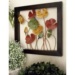 Metal Floral Wall Decor With Black Frame Set Of 4 - Olivia & May -Decor Vista GUEST 39dc5739 1c15 4c8a ad48 f4cfe1940851