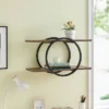 2-Tier Antigua Crossed Double Circle Wall Shelf Unit Black/Rustic - Danya B.