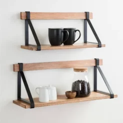 24" X 9" (Set Of 2) Willmann Wood Decorative Wall Shelf Set Rustic Brown/Black - Kate & Laurel All Things Decor -Decor Vista GUEST 3ad0980c 8fb7 49e3 9f9a 8e1aca321484