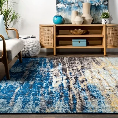 Nuloom Katharina Abstract 5 Round Area Rug For Living Room Bedroom Dining Room Kitchen, Blue/Multicolor 5 Nuloom Katharina Abstract 5 Round Area Rug For Living Room Bedroom Dining Room Kitchen, Blue/Multicolor - Image 3