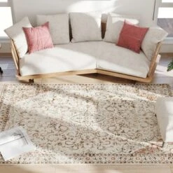 HOMCOM Area Rug 5x7, Machine Washable Rug, Non-Slip Classical Floral Print Floor Carpet For Living Room, Bedroom, Dining Room, Mixed-Brown -Decor Vista GUEST 3d0aa4eb 287a 47ce af9f 8f49108b996b