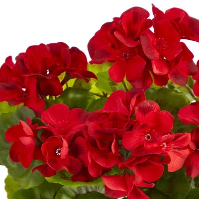 11" Indoor/Outdoor Geranium Artificial Plant In Ceramic Planter Red - Nearly Natural 4 11" Indoor/Outdoor Geranium Artificial Plant In Ceramic Planter Red - Nearly Natural - Image 2