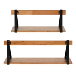 24" X 9" (Set Of 2) Willmann Wood Decorative Wall Shelf Set Rustic Brown/Black - Kate & Laurel All Things Decor -Decor Vista GUEST 3eb27161 ecea 4494 9e98 8d16e31a899b