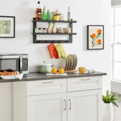 29" X 16" 2 Tier Ledge Wall Shelf Organizer With Five Hanging Hooks Black - Danya B. -Decor Vista GUEST 41d49835 6d20 4fdd a565 5eaa3bb6016d