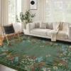 8x10 Washable Rugs Non Slip - Large Floral Area Rug For Living Room, Bedroom (Green)