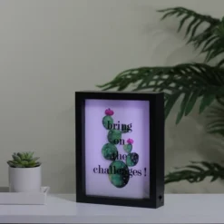 Northlight LED Lighted 'Bring On The Challenges' Cactus Framed Light Box 9" X 7" -Decor Vista GUEST 441ed916 2e64 4e4f b862 3bc430e443cc