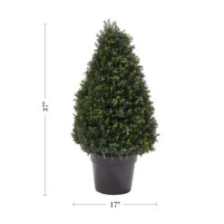 Artificial Cypress Topiary-37 Tower Style Faux Plant In Sturdy Pot - Realistic Indoor Or Outdoor Potted Shrub-Home Decor By Pure Garden