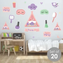 Big Dot Of Happiness Pajama Slumber Party - Peel And Stick Girl Birthday Vinyl Wall Art Stickers - Wall Decals - Set Of 20