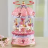 Collections Etc Pink Ceramic Carousel Music Box With Golden Accents 3.75 X 3.75 X 6.5 Pink -Decor Vista GUEST 46dffbc5 9e63 43cb 9681 8bbd411dc4e9