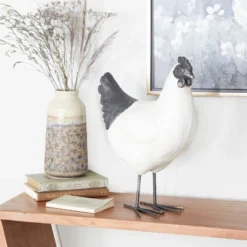 Magnesium Oxide French Country Polystone Chicken Garden Sculpture White - Olivia & May