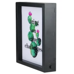 Northlight LED Lighted 'Bring On The Challenges' Cactus Framed Light Box 9" X 7"