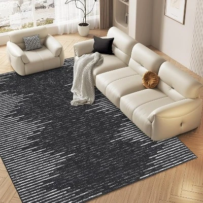 Acekool 8x10 Washable Area Rug, Black And White Striped Non Slip Low Pile Carpet, Modern Distressed Diamond Pattern For Living Room Bedroom Nursery 9 Acekool 8x10 Washable Area Rug, Black And White Striped Non Slip Low Pile Carpet, Modern Distressed Diamond Pattern For Living Room Bedroom Nursery - Image 7