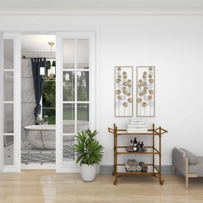 Metal Leaf Tall CutOut Wall Decor With Gold Frame Set Of 2 Gold - Olivia & May 12 Metal Leaf Tall CutOut Wall Decor With Gold Frame Set Of 2 Gold - Olivia & May - Image 10