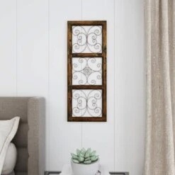 36" X 14" Wood Scroll Window Inspired Wall Decor With Metal Scrollwork Relief Brown - Olivia & May -Decor Vista GUEST 4d391d47 ded3 41f8 844c 2f274455f831