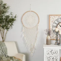 Cotton Macrame Handmade Intricately Woven Dreamcatcher Wall Decor With Beaded Fringe Tassels White - Olivia & May 16 Cotton Macrame Handmade Intricately Woven Dreamcatcher Wall Decor With Beaded Fringe Tassels White - Olivia & May -Decor Vista GUEST 4e66251e 8375 42c2 8ef4 3d3c016236eb