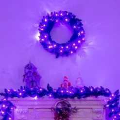 Costway 24inch Pre-lit Christmas Halloween Wreath Black W/ 35 Purple LED Lights -Decor Vista GUEST 4eb79c5b 07d1 4a54 83c0 253d6ec48a7a