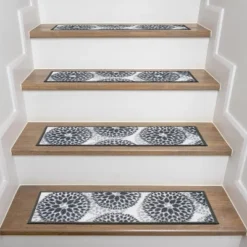 World Rug Gallery Modern Floral Circles Non-Slip Stair Treads -Decor Vista GUEST 4ee88efa 56b8 4b1a a783 1b5233d1e159