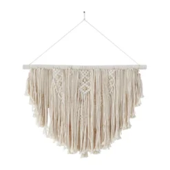 32" X 28" Cotton Macrame Handmade Intricately Weaved Wall Decor With Beaded Fringe Tassels White - Olivia & May -Decor Vista GUEST 4eed3bc9 eaf2 4e58 b90a 7d988a34c10a
