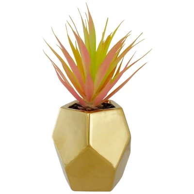 Northlight 8" Green Artificial Sword Grass In A Gold Geometric Pot 4 Northlight 8" Green Artificial Sword Grass In A Gold Geometric Pot - Image 2