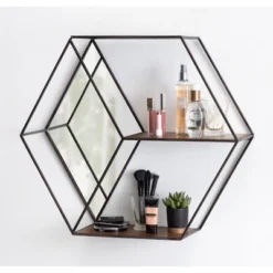 26" X 7" X 23" Lintz Hexagon Shelves With Mirror - Kate & Laurel All Things Decor -Decor Vista GUEST 51b9b8b4 a08c 43eb 9d50 82a8dbb2e332