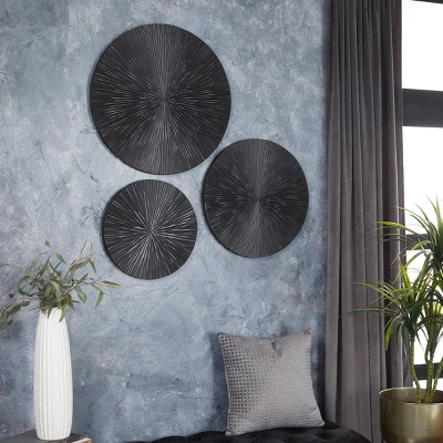 Wood Plate Carved Radial Wall Decor Set Of 3 Black - CosmoLiving By Cosmopolitan 3 Wood Plate Carved Radial Wall Decor Set Of 3 Black - CosmoLiving By Cosmopolitan