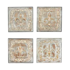 Metal Fleur De Lis Embossed Wall Decor Set Of 4 Brass - Olivia & May -Decor Vista GUEST 549e06a1 36ed 416d 85ff b312a236404b