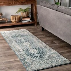 Nuloom Vintage Melani Medallion Fringe Kitchen Runner Indoor Area Rug - Hallway, Entryway, 2' 6" X 8', Light Blue