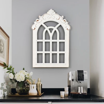 LuxenHome Distressed White Wood Vintage Arched Window Wall Home Decor 3 LuxenHome Distressed White Wood Vintage Arched Window Wall Home Decor