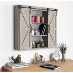 Decorative Wood Wall Storage Cabinet With 2 Sliding Barn Doors Rustic Gray - Kate & Laurel All Things Decor 13 Decorative Wood Wall Storage Cabinet With 2 Sliding Barn Doors Rustic Gray - Kate & Laurel All Things Decor -Decor Vista GUEST 565c4c1a be01 4ea4 8941 4324fa5bdda8