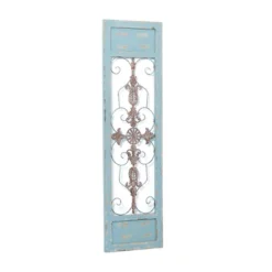 Wood Scroll Arabesque Wall Decor With Metal Fleur De Lis Relief Turquoise - Olivia & May -Decor Vista GUEST 58cfb96d 28b3 4b9f 94e3 7b11c9380998