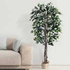 Forever Leaf 72" Artificial Ficus Silk Tree In Wicker Basket, Indoor Artificial Plant For Home Decor -Decor Vista GUEST 59936289 eceb 463c 9bf5 8135a7e0b562