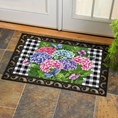 Evergreen Hydrangea Checks Embossed Indoor Outdoor Doormat 18 X 30 Green 4 Evergreen Hydrangea Checks Embossed Indoor Outdoor Doormat 18 X 30 Green - Image 2