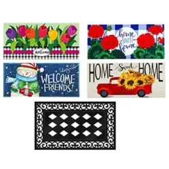 Evergreen Indoor Outdoor Doormat Bundle Set Of 5 - Frame And 4 Welcome Seasonal Inserts Floral Red Truck Snowman