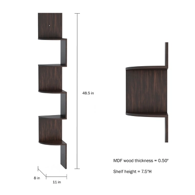 Floating Corner Shelf- 5 Tier Wall Shelves With Hidden Brackets To Display Décor, Books, Photos, More- Hardware Included By Lavish Home (Dark Brown) 5 Floating Corner Shelf- 5 Tier Wall Shelves With Hidden Brackets To Display Décor, Books, Photos, More- Hardware Included By Lavish Home (Dark Brown) - Image 3