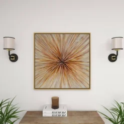 Canvas Starburst Radial Framed Wall Art With Gold Frame Brown - Olivia & May