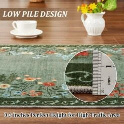 8x10 Washable Rugs Non Slip - Large Floral Area Rug For Living Room, Bedroom (Green) -Decor Vista GUEST 5ebdcf84 e11b 432b 8553 8d72a5c8bc99