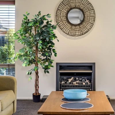 Forever Leaf 72" Artificial Ficus Silk Tree In Black Pot, Indoor Artificial Plant For Home Decor 4 Forever Leaf 72" Artificial Ficus Silk Tree In Black Pot, Indoor Artificial Plant For Home Decor - Image 2