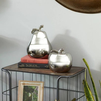 Set Of 2 Modern Chic Dolomite Apple And Pear Sculpture Silver - Olivia & May 4 Set Of 2 Modern Chic Dolomite Apple And Pear Sculpture Silver - Olivia & May - Image 2