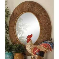 Rattan Coiled Weaved Frame Wall Mirror Brown - Olivia & May