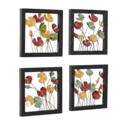 Metal Floral Wall Decor With Black Frame Set Of 4 - Olivia & May -Decor Vista GUEST 6285974c 2226 4844 a25d cff7bd99875e