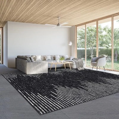 Acekool 8x10 Washable Area Rug, Black And White Striped Non Slip Low Pile Carpet, Modern Distressed Diamond Pattern For Living Room Bedroom Nursery 8 Acekool 8x10 Washable Area Rug, Black And White Striped Non Slip Low Pile Carpet, Modern Distressed Diamond Pattern For Living Room Bedroom Nursery - Image 6