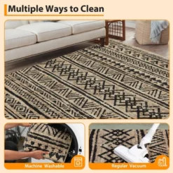 5x7 Washable Rugs Non Slip - Boho Geometric Area Rug For Living Room, Bedroom (Neutral) -Decor Vista GUEST 63cedcda 98ac 44a1 a920 35d0af5a54db